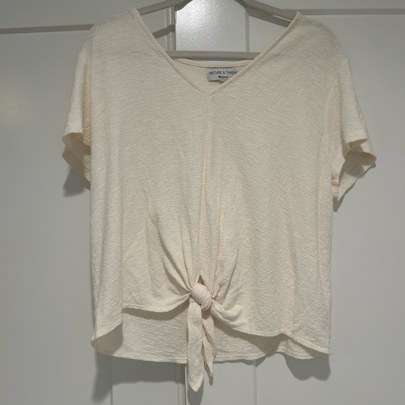 Cream V-Neck Tie Front Top - Picture 1 of 3